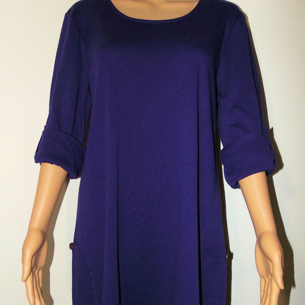Simply Noelle Button Pocket Tunic w/Adjustable Sleeves - INDIGO BLUE